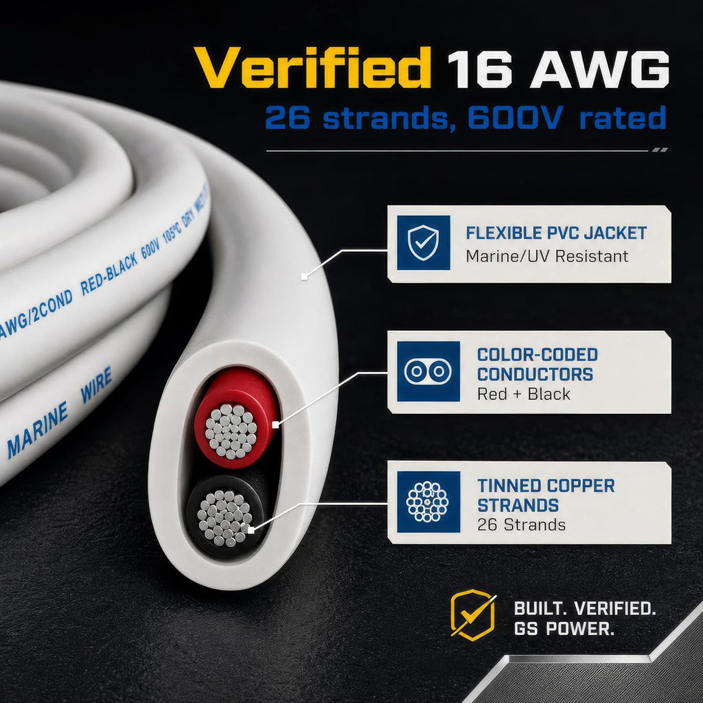 100 Ft Duplex Marine Wire, 16 Gauge Wire, Oxygen-Free Tinned Copper 16 AWG Electrical Boat Wiring, Sheathed Copper