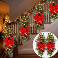 2 Pack Christmas Artificial Swags 24" Xmas The Cordless Prelit Stairway Swag Teardrop Trim Wreath Door Stair Garland
