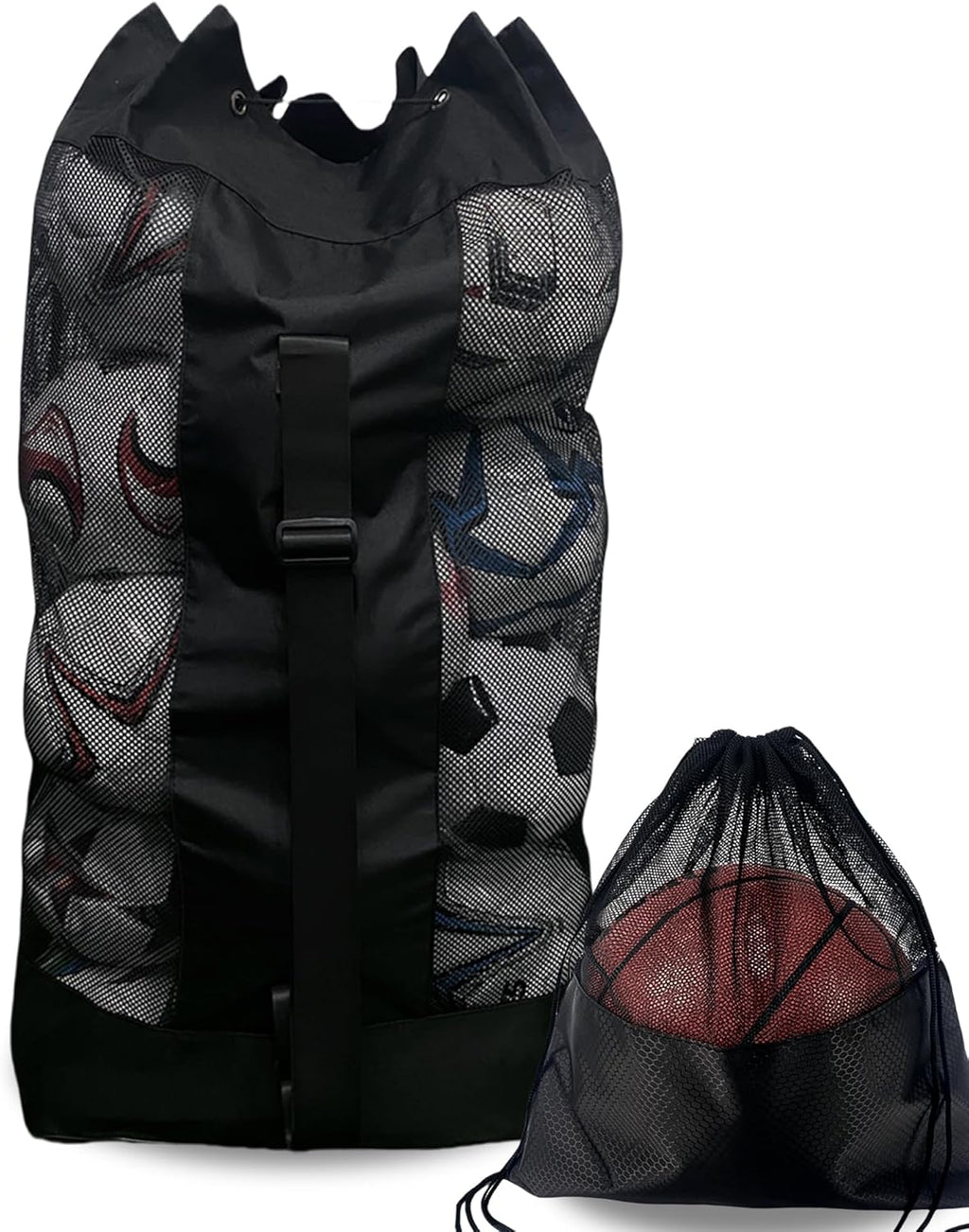 1/2pcs Soccer Ball Bag,Adjustable Shoulder Strap Extra Large and 1pcs Drawstring Mesh Ball Bag,Heavy Duty Soccer Ball