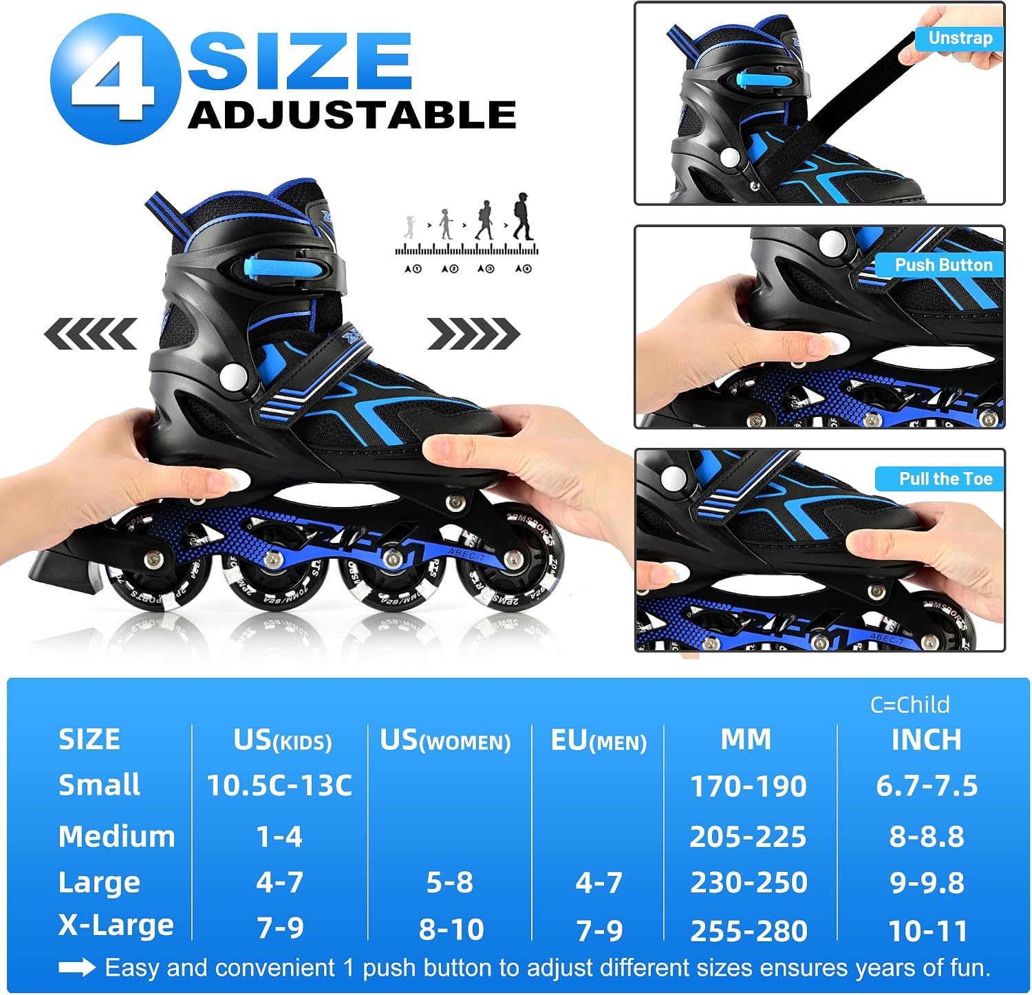 Torinx Inline Skates for Kids Boys Girls Ages 5-8 8-12 4-6 6-12 with Light Up Wheels, Adjustable Kids Roller Skates