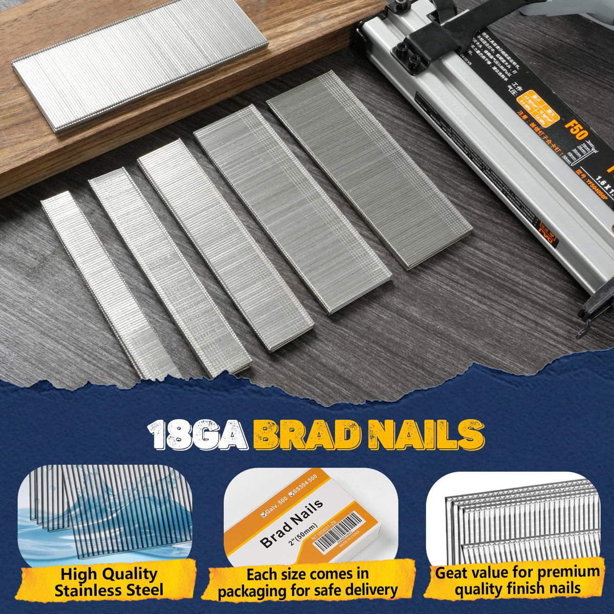 18 Gauge Brad Nails (7 Sizes 1400 PCS)