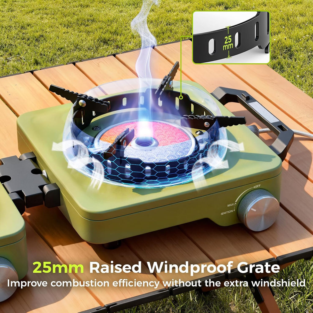 Propane Camping Stove 2 Burner, 36,000 BTU Infrared & Open Flame Hybrid, Windproof Folding Portable Outdoor Gas
