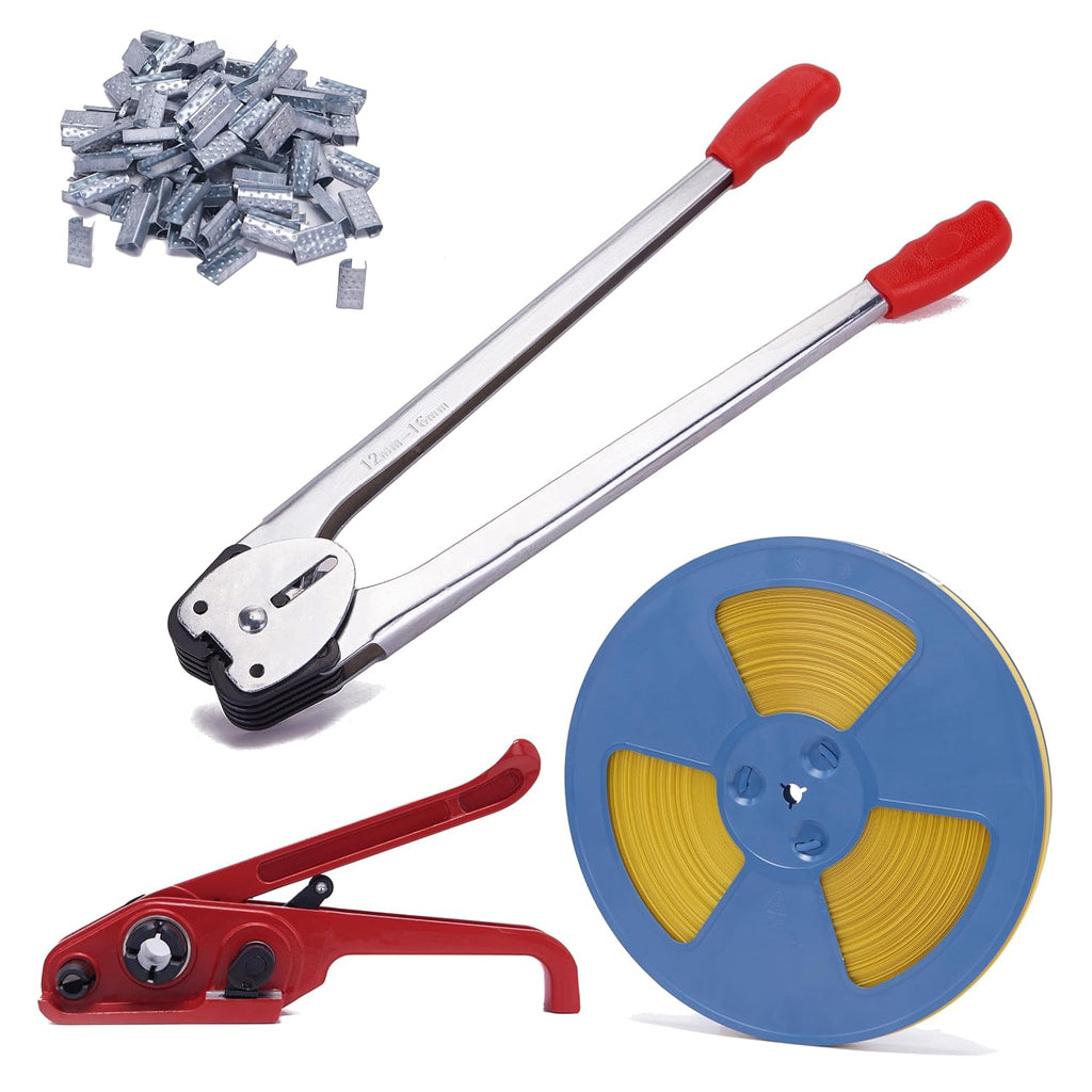 Banding Strapping Kit - Pallet Packaging Strapping Tool with Sealer Tools, 328' Length x 1/2" Wide, 100 Metal Seals