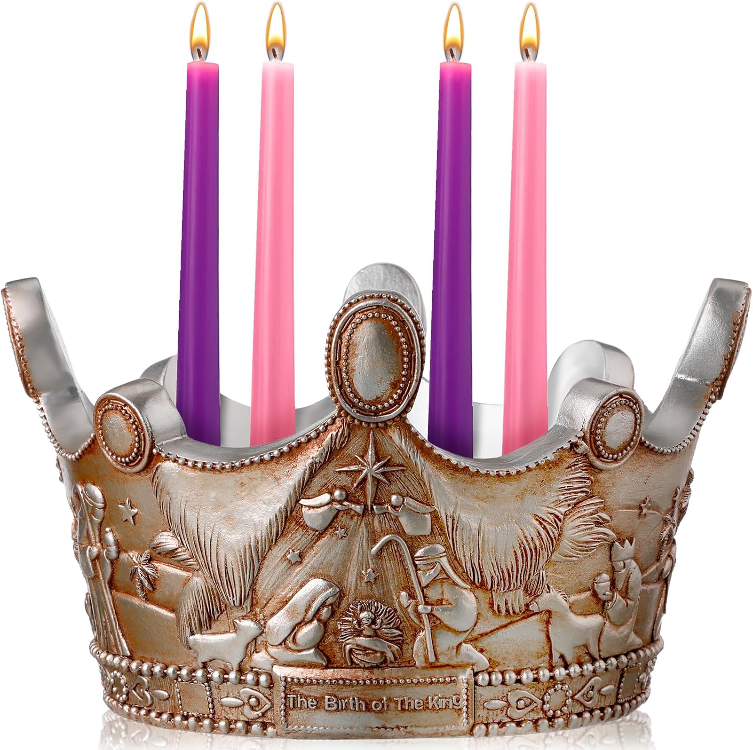 Nativity Advent Candle Holder 9.4 Inch Christmas Advent Wreath Candleholder Resin Nativity Advent 5 Candle Holder