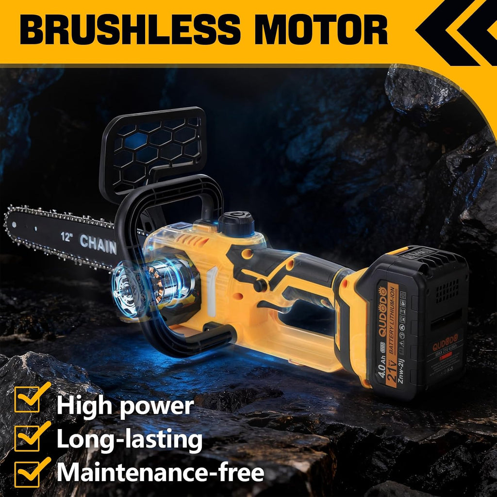 12" Brushless Cordless, Chainsaw with 2x4.0 Ah Batteries, 1200W High Power Electric Chainsaw with Auto Oiler & 2