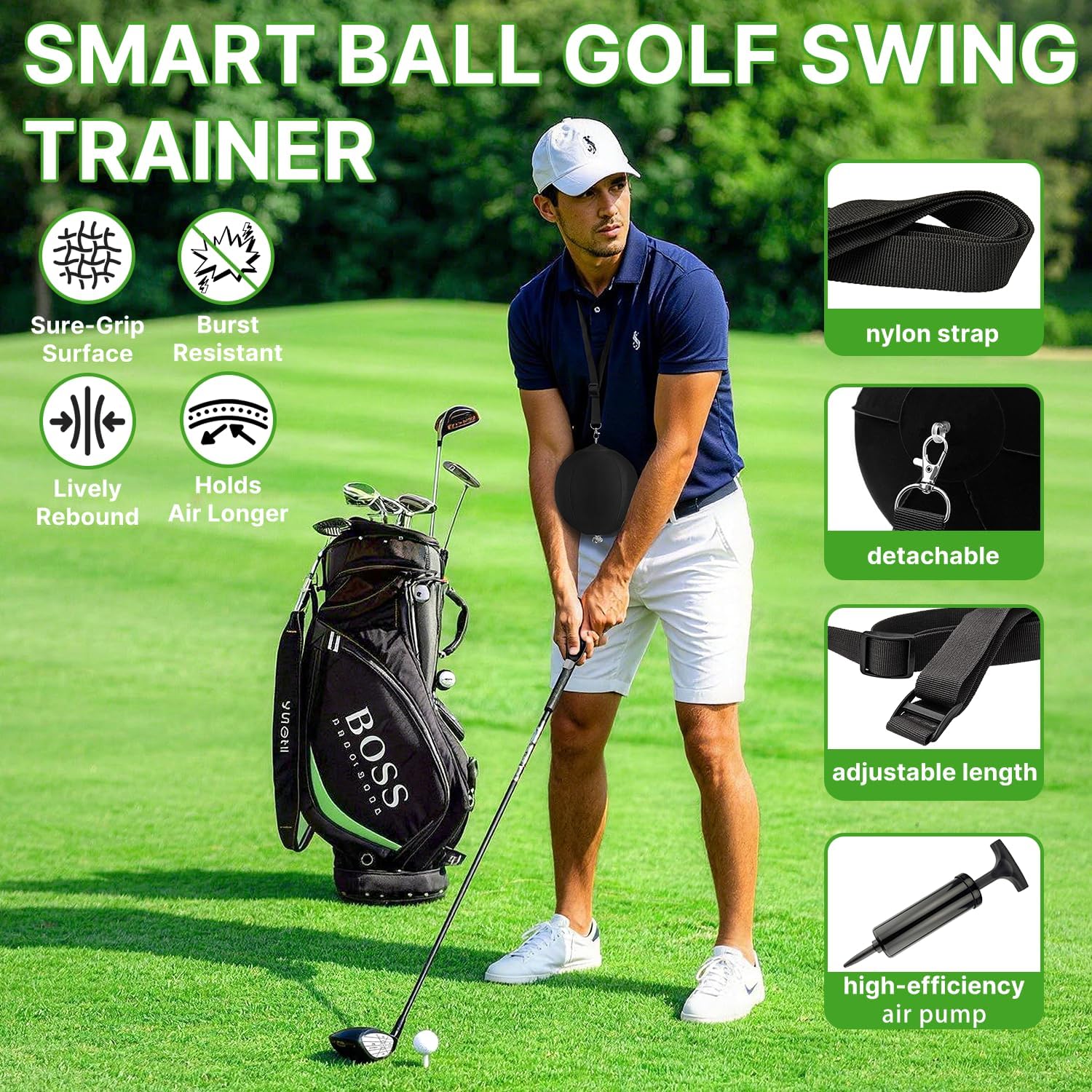 Golf Training Aids Kit, 3-in-1 Swing Training Set with Trainer Grip, Impact Tape for Golf Clubs, Inflatable Golf