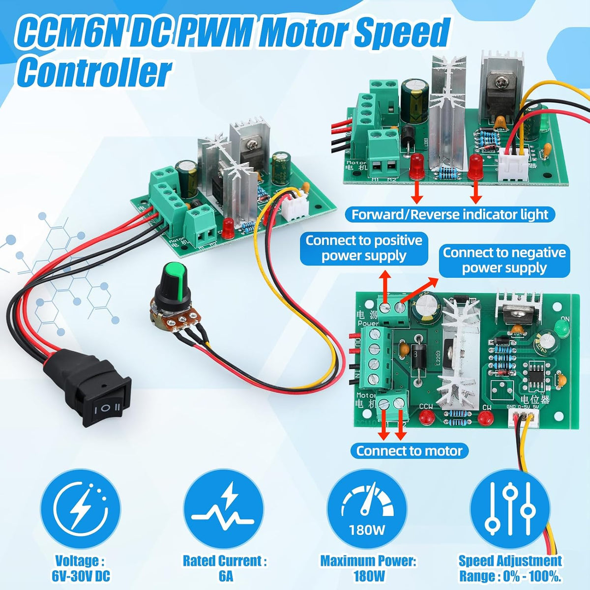 Copkim 12V DC Geared Motor Kit, 300rpm