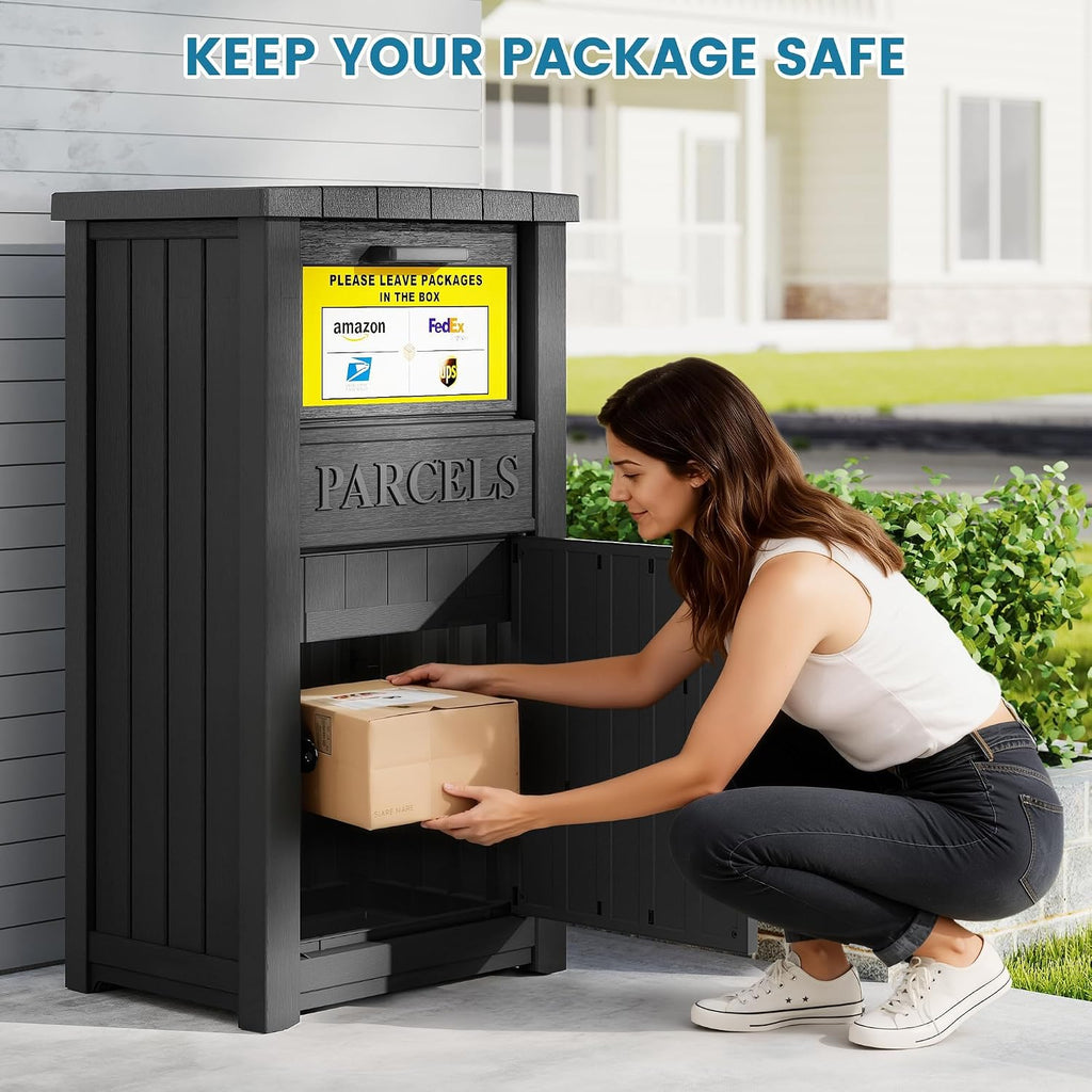 Package Delivery Box for Outside, Parcel Drop Box, Black, 60 Gallon | Large, Lockable & Weatherproof, Anti-Theft