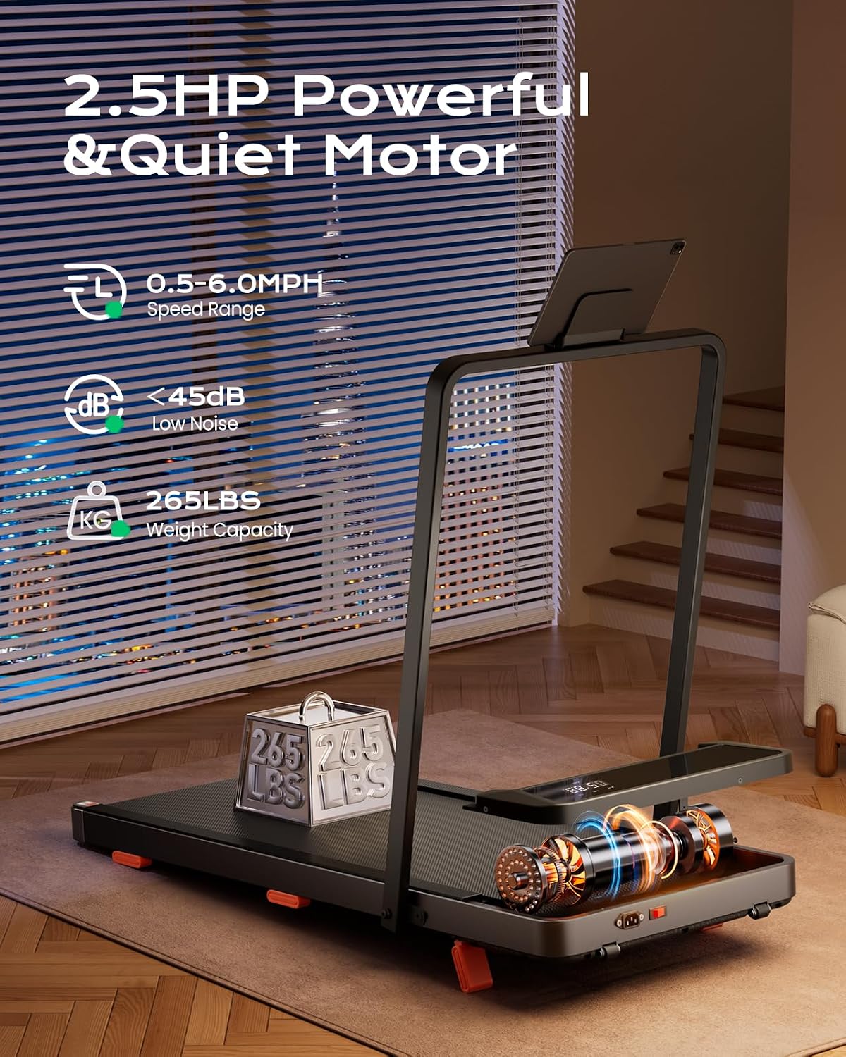 Walking Pad with Incline, Under Desk Treadmills for Home | 8% Incline, Portable Office Treadmill, 265 Lbs Capacity