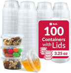 3.25 oz Condiment Containers with Lids (100 sets) | Ideal for Sauce, Souffle, Samples, Jello Shot Cups | Disposable