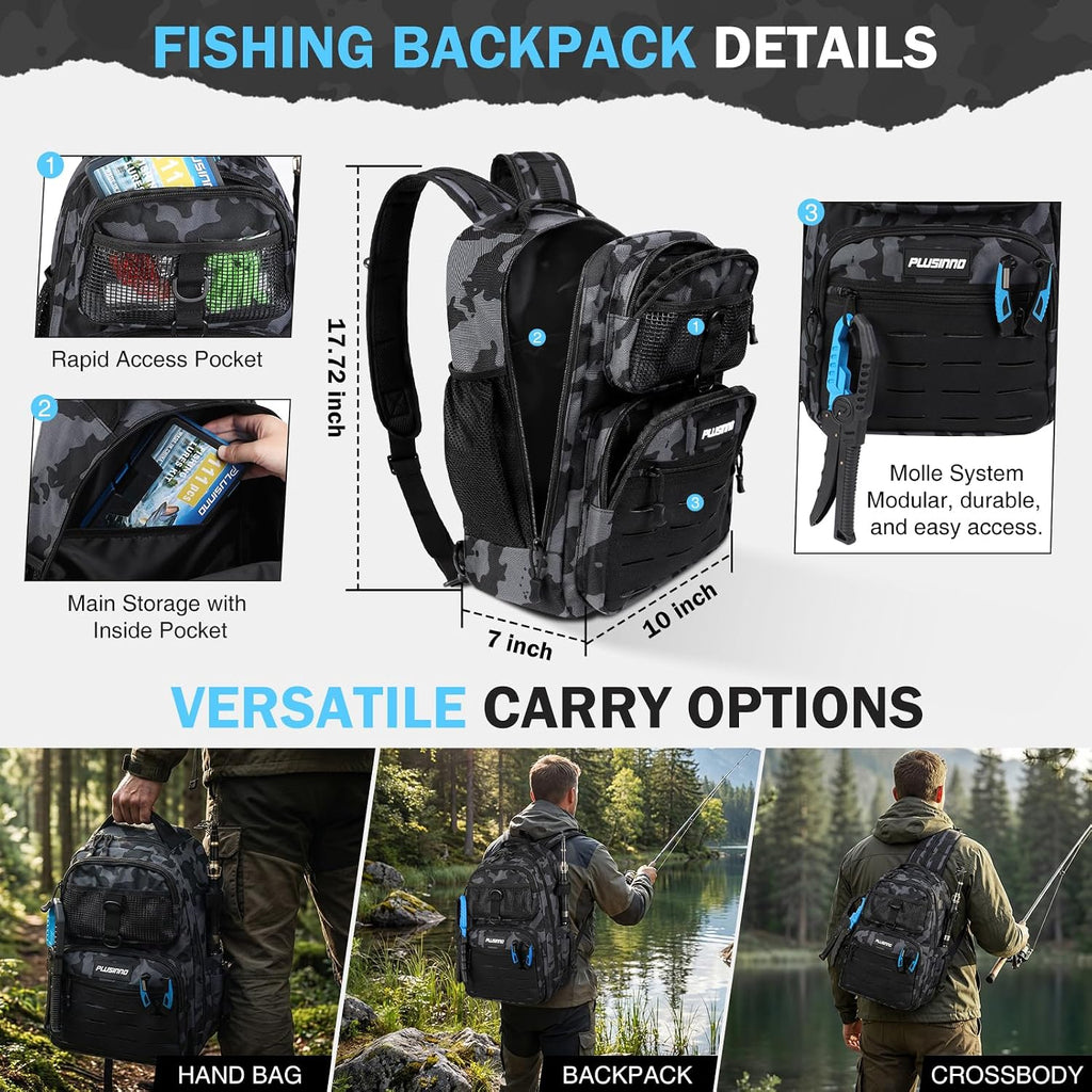 Fishing Gear, Fishing Backpack with Tackle Box, Waterproof tackle Backpack with Rod Holders, Lures, Tools, Pliers &