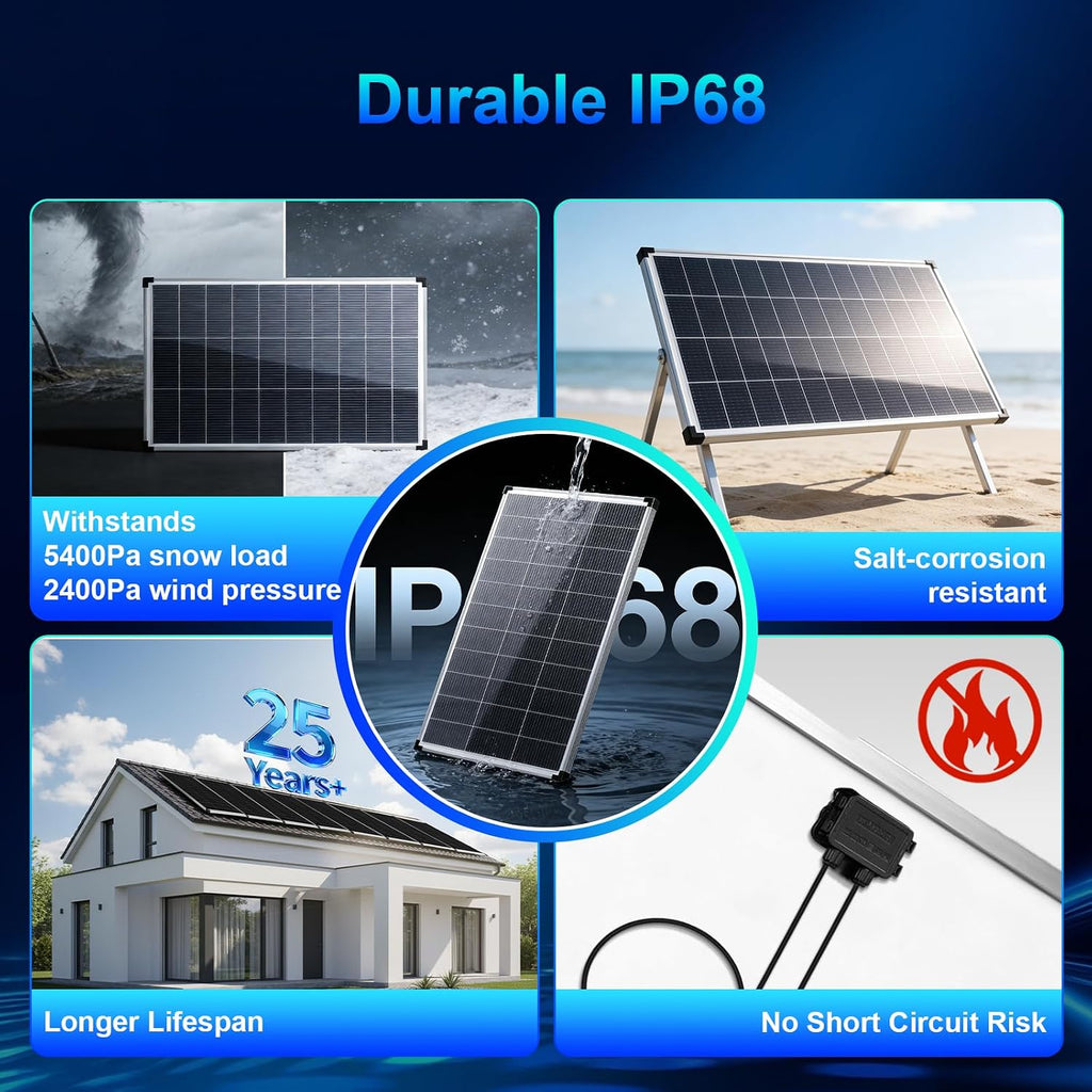 200w Solar Panel,200 watt Solar Panel 12v n Type 18bb Solar Panels A+ Grade PV Module IP68 Waterproof,25% high
