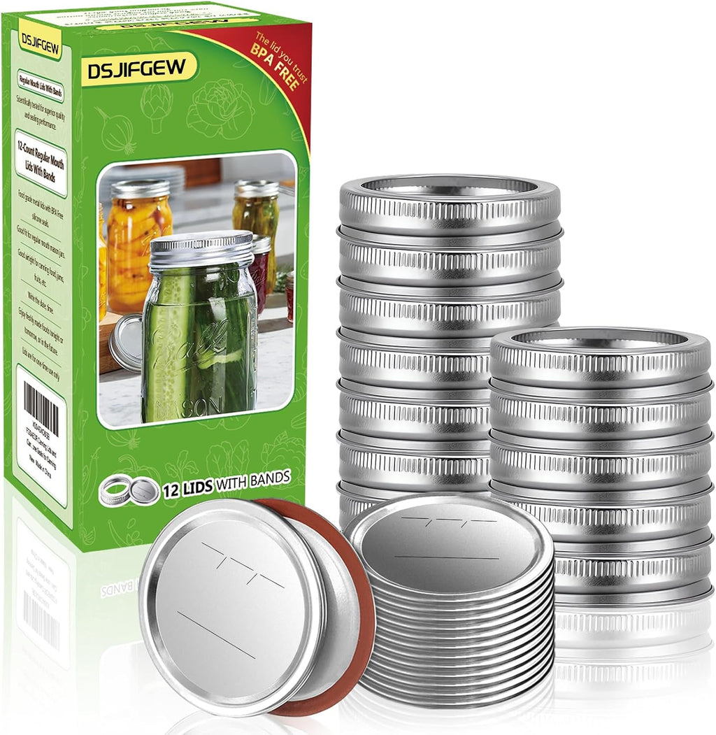 Canning Lids and Rings Regular Mouth, 24Pcs Split Type Metal Mason Jar Lids with Bands for Regular Mouth Ball, Kerr