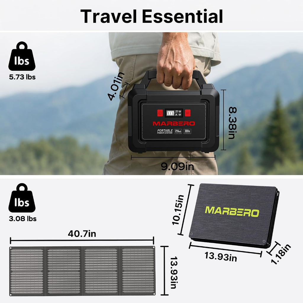 Solar Generator 296Wh with Solar Panels 60W Portable Power Station with 300W Pure Sine Wave Solar Generator with