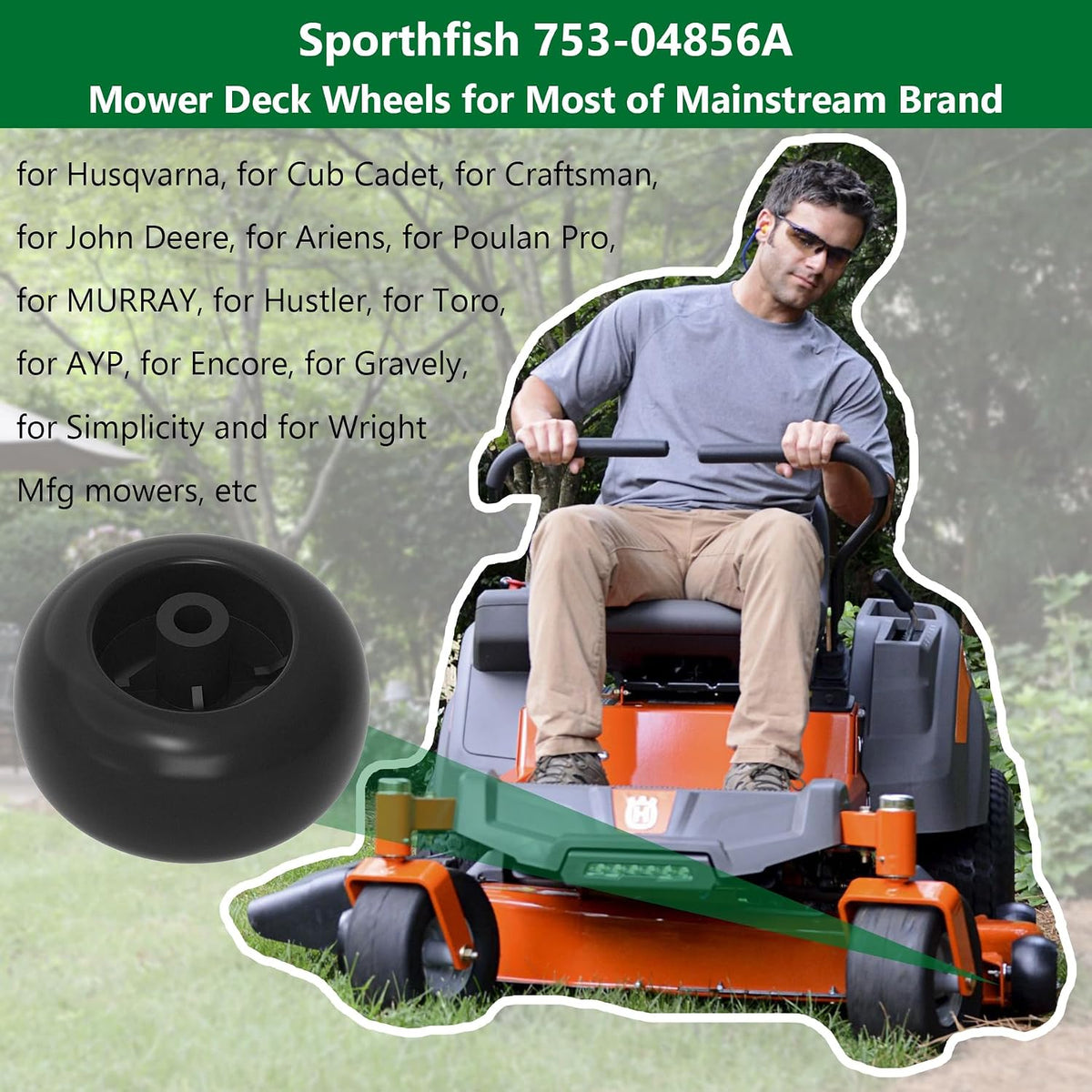 753-04856A Mower Deck Wheels for Cub Cadet Craftsman Husqvarna Lawn Mower Deck Rollers Gauge Wheel Work with 42" 46" 48" 50" 52" 54" Decks, 2 Pack Lawnmower Tractor Deck Tire