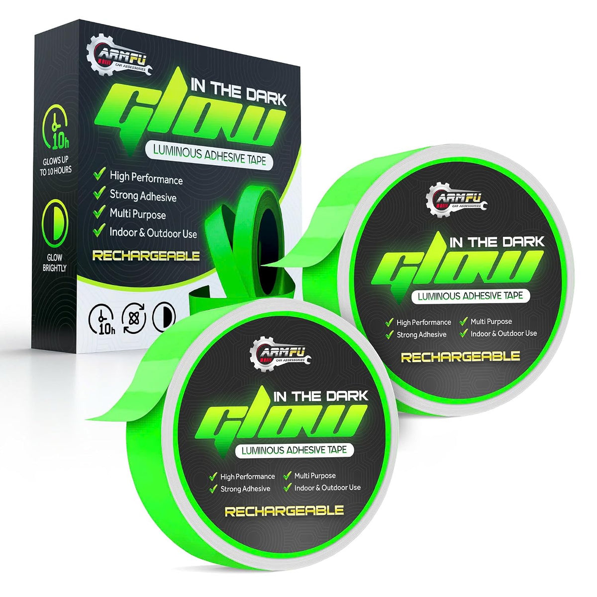1 Inch x 60 FT Glow in The Dark Tape – Pack of 2 Rolls – Bright Rechargeable Fluorescent Glow – Luminous for Outdoors