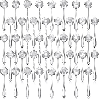 40 Pcs SilverTea Spoons Set Stainless Steel Flower Coffee Spoons