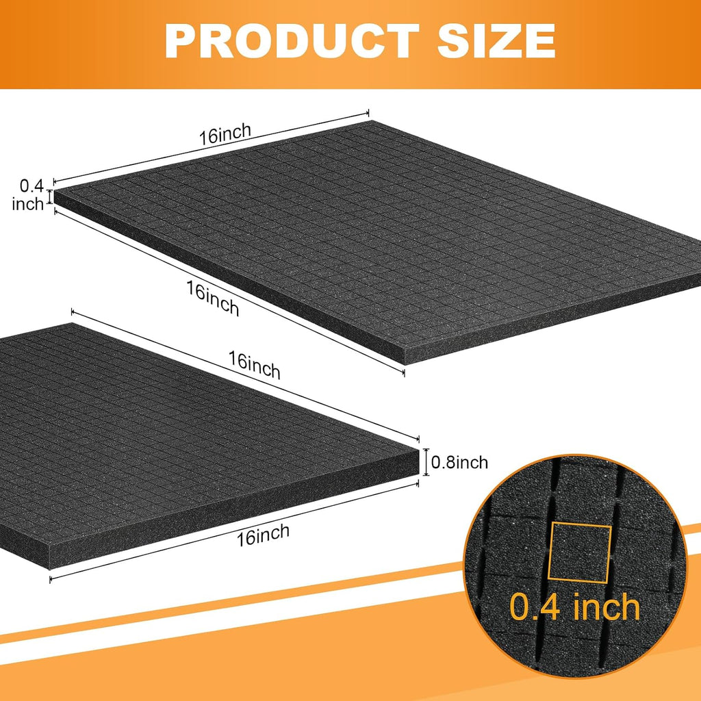 4 Pcs 16" x 16" x 0.8" & 0.4" Pick-and-Pluck Foam Padding Sheets