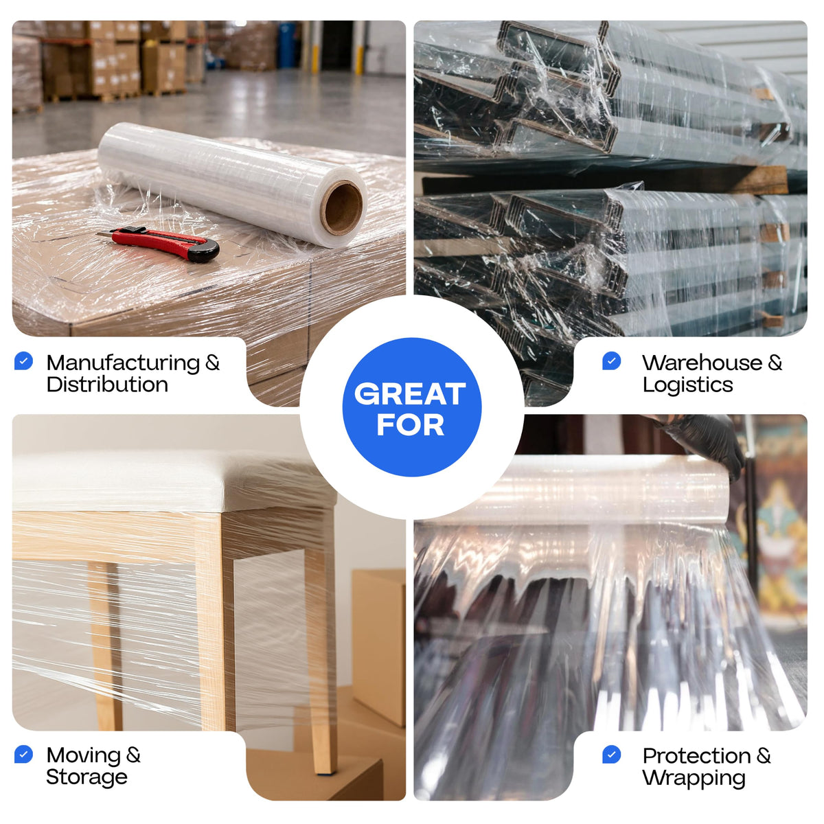 18" x 1000', 115G Strong Hand Stretch Wrap Rolls (2-Pack)