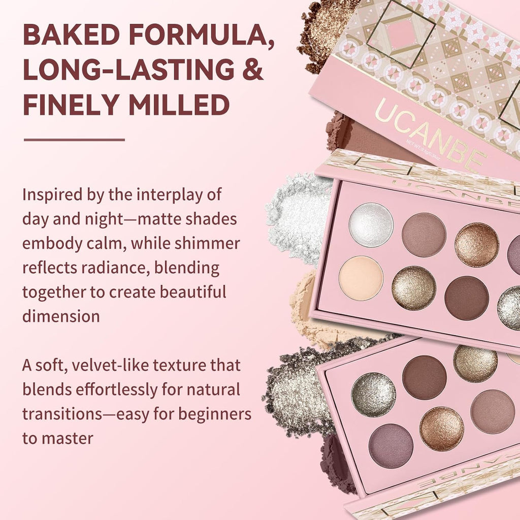 Baked Eyeshadow Palette Set, Matte & Shimmer Metallic Eye shadow, High Pigment Makeup Palette, Soft Blendable &