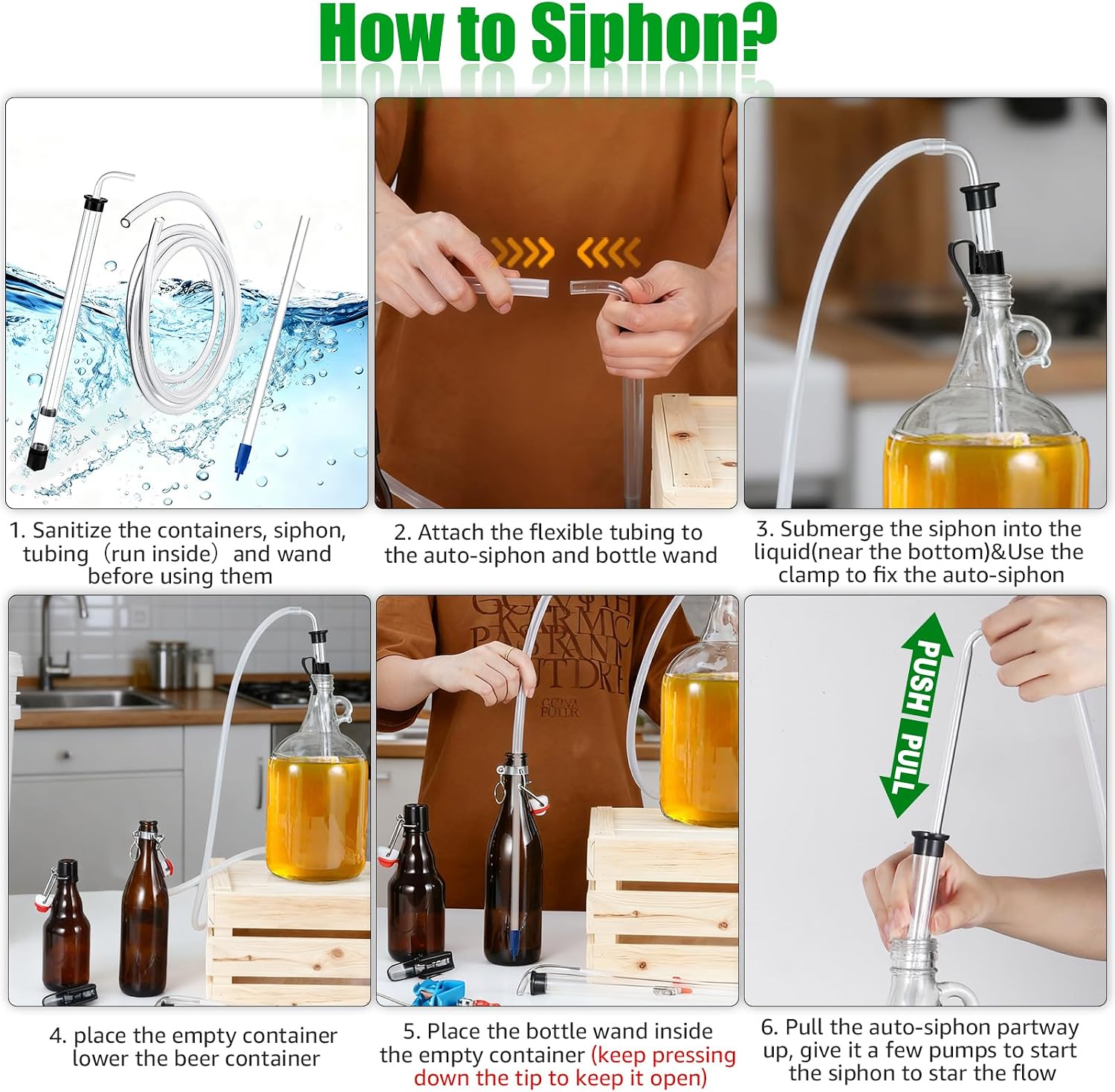 14” Auto Siphon with 12.9” Bottle Wand & 5.5FT Food-Grade Silicone, Beer Wine Siphon Racking Cane fit Liquid