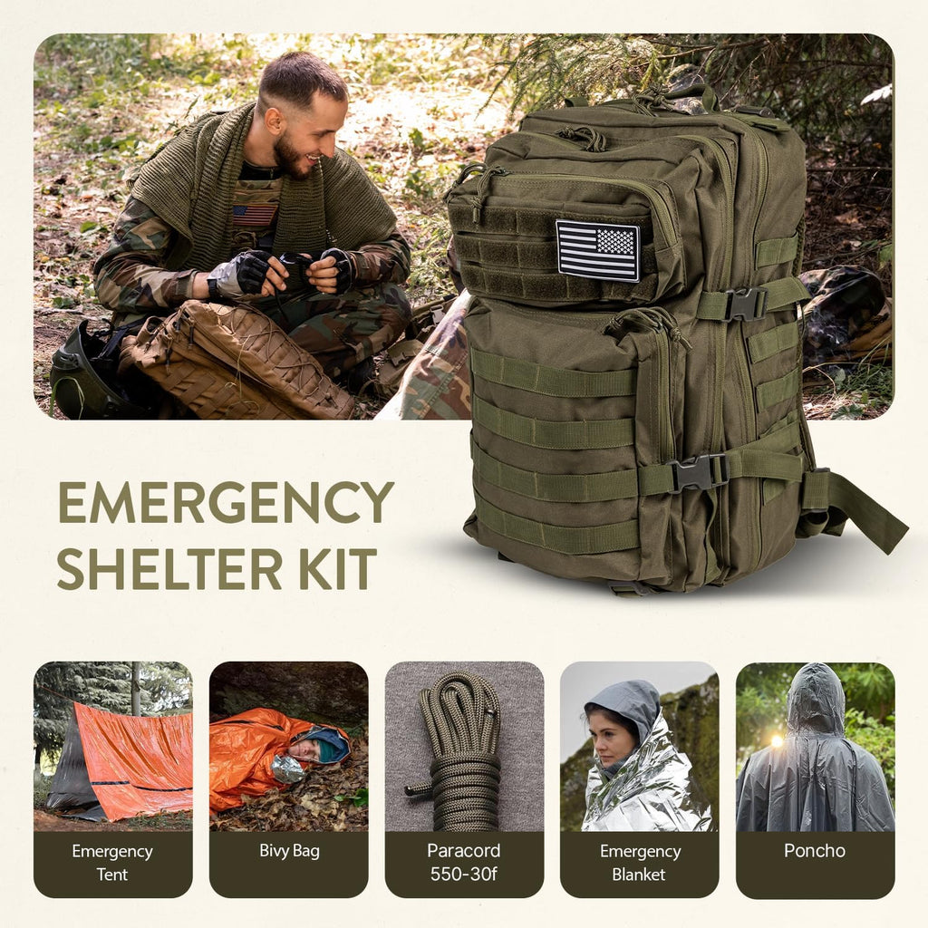 Bug Out Bag Backpack Survival Kit, Prepper Emergency Survival Gear | 45L Army Backpack, 72 Hour Survival Kits