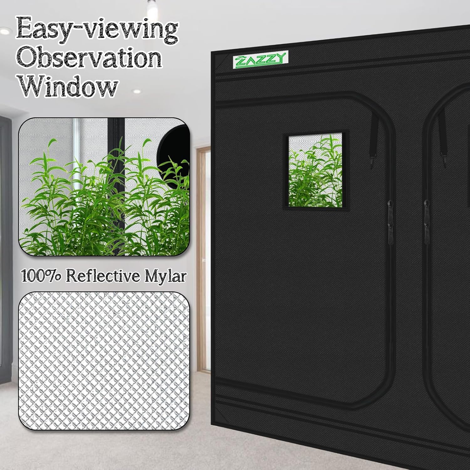 8x4 Grow Tent, 96“x48 x78 600D Mylar Plant Growing Tents | 100% Reflective Mylar Interior, Easy-view
