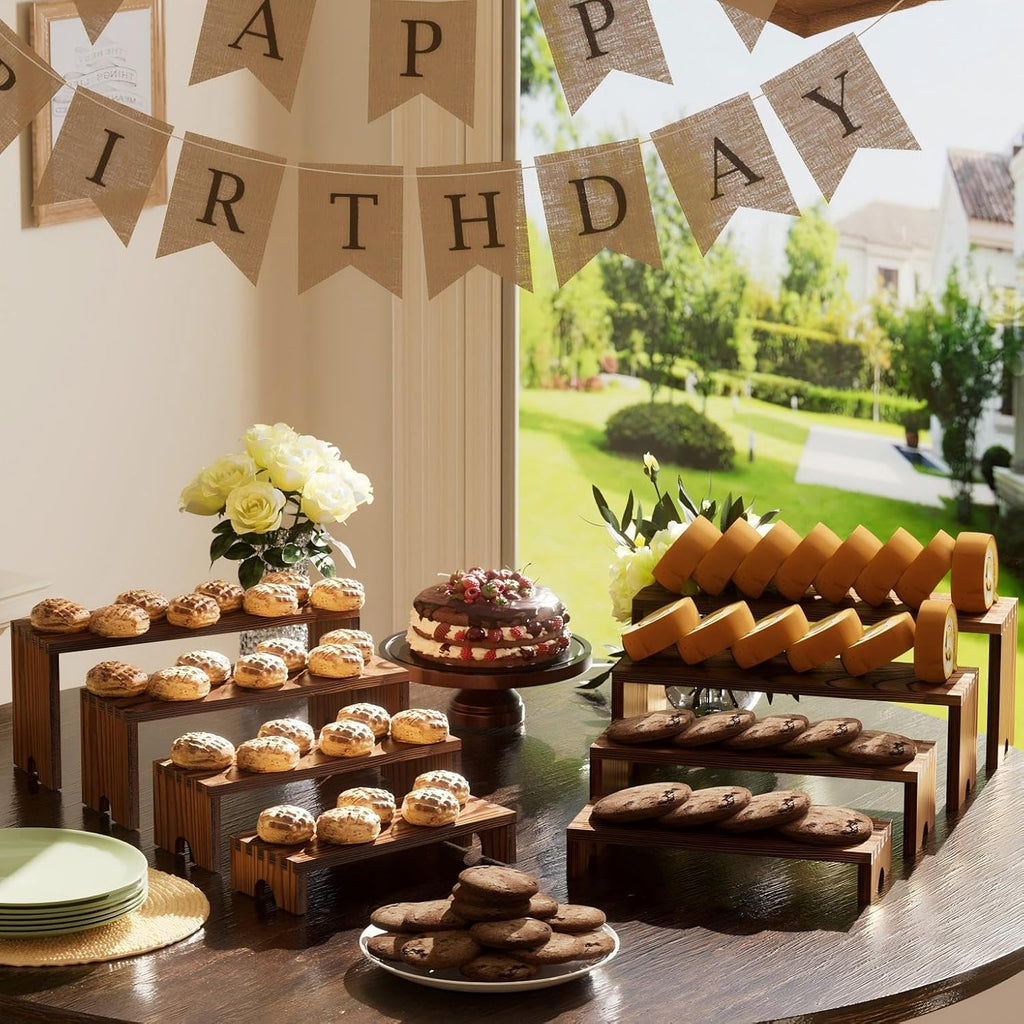 2 Set Wooden Tiered Risers Display Stands for Vendor Events,Stackable Wood Cupcake Display Stand,Farmhouse Decor Wood