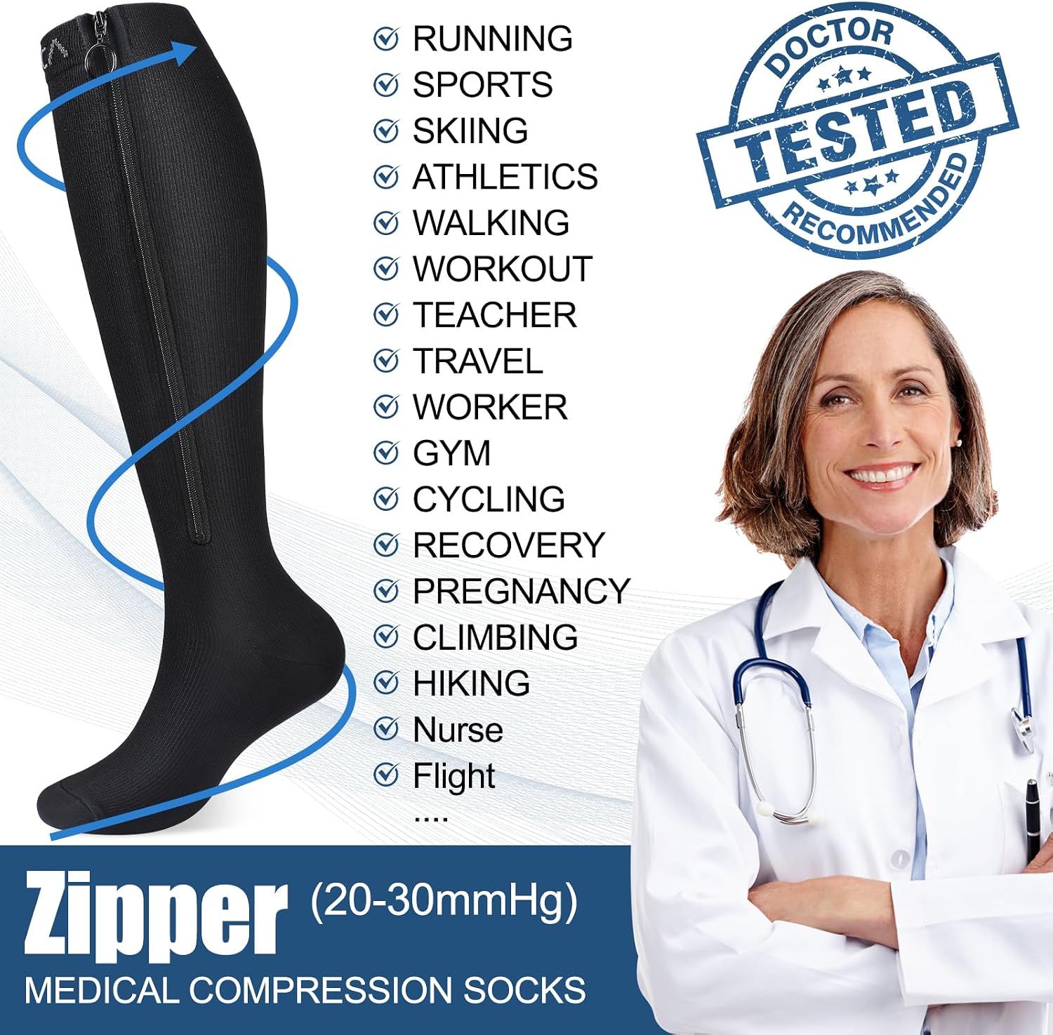 Professional Compression Socks for Women Men Circulation, 20-30 mmHg