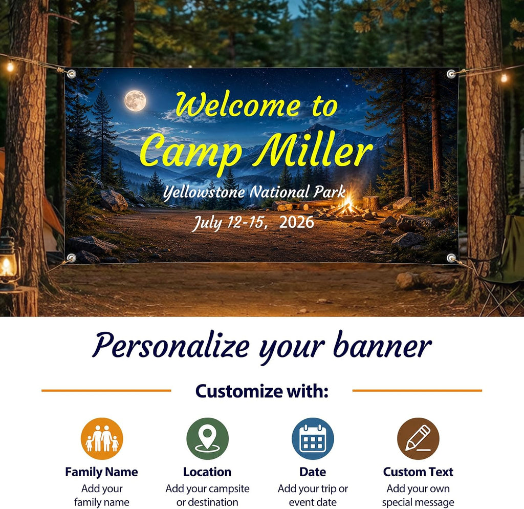 Custom Vinyl Banner for Camping Event, Personalized Summer Outdoor Large Banner with Grommets and Hem, Vinyl Sign for
