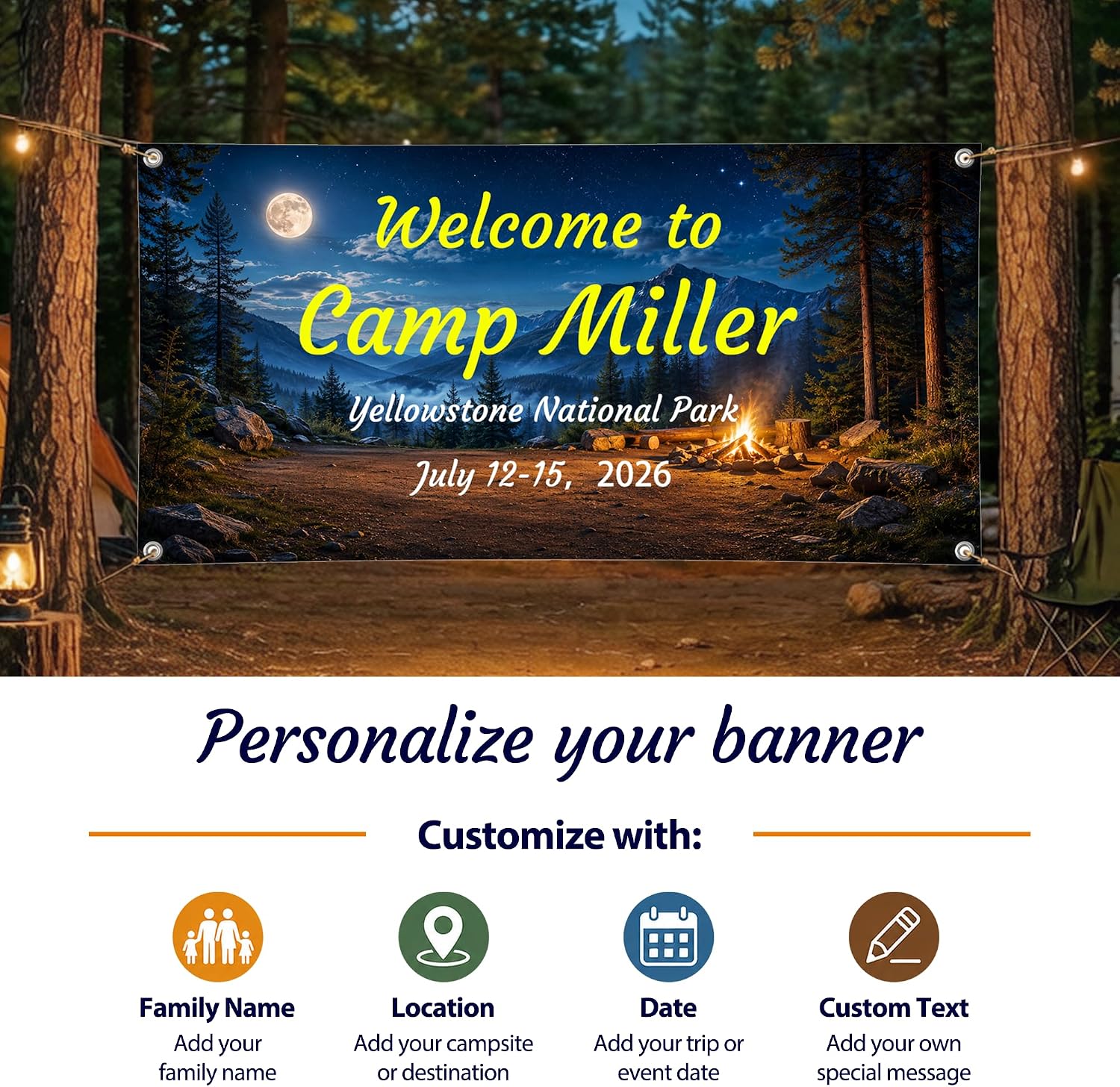 Custom Vinyl Banner for Camping Event, Personalized Summer Outdoor Large Banner with Grommets and Hem, Vinyl Sign for