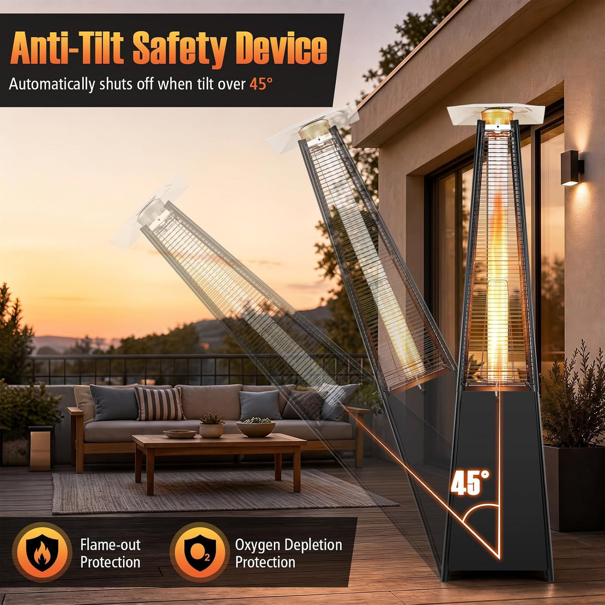 45000 BTU Pyramid Patio Heater with Wheels & Zippered Cover