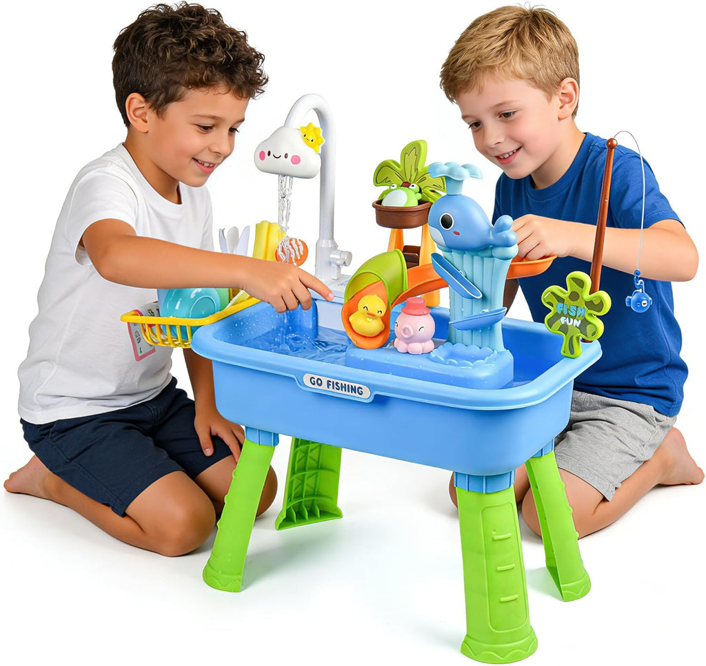 Upgraded Toddler Sand Water Table Toy with Electric Water Pump, Kids Sand Water with Faucet/Play Food