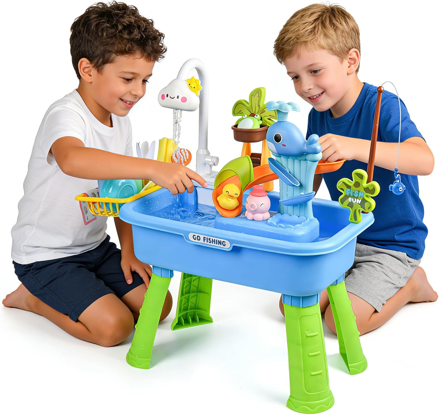 Upgraded Toddler Sand Water Table Toy with Electric Water Pump, Kids Sand Water with Faucet/Play Food