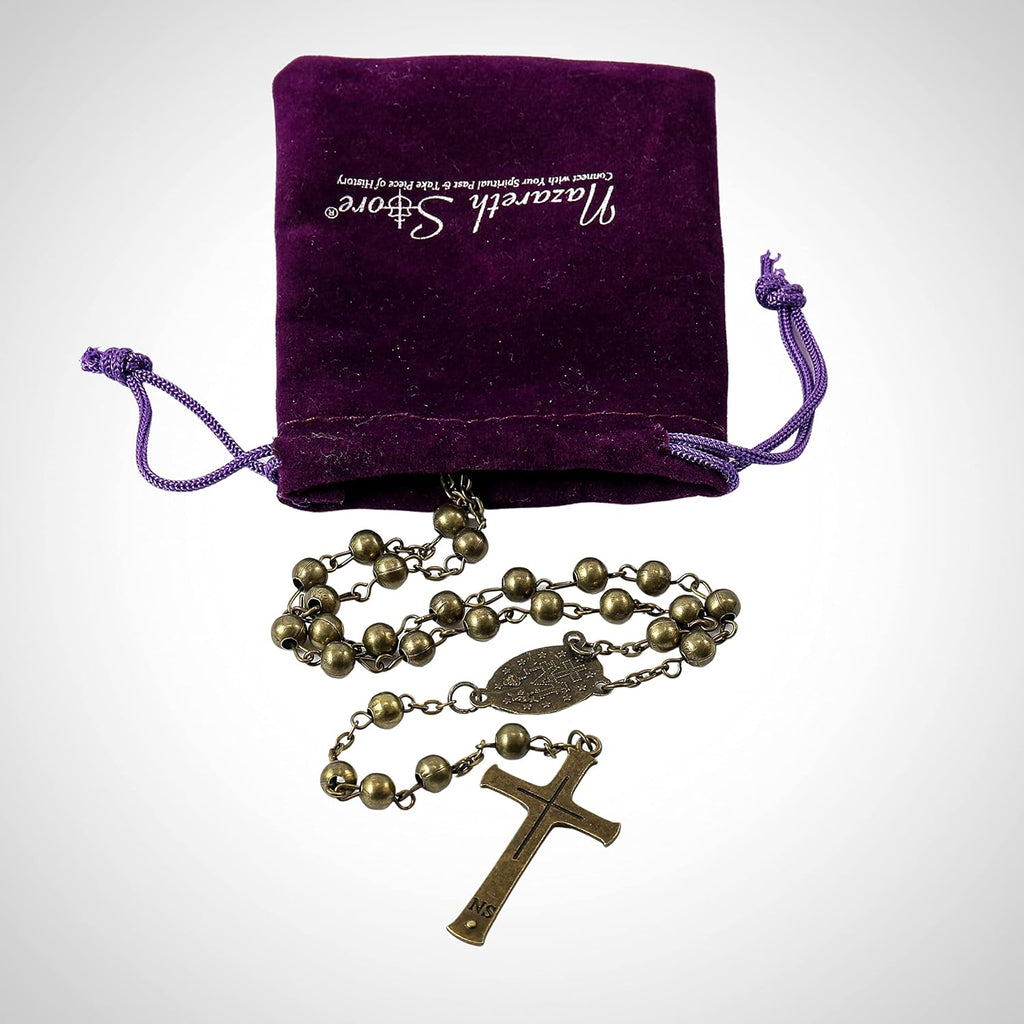 Nazareth Store WWII Combat Design Bronze Rosary Beads Handmade Metal Beaded Men Necklace Miraculous Medal with Jesus