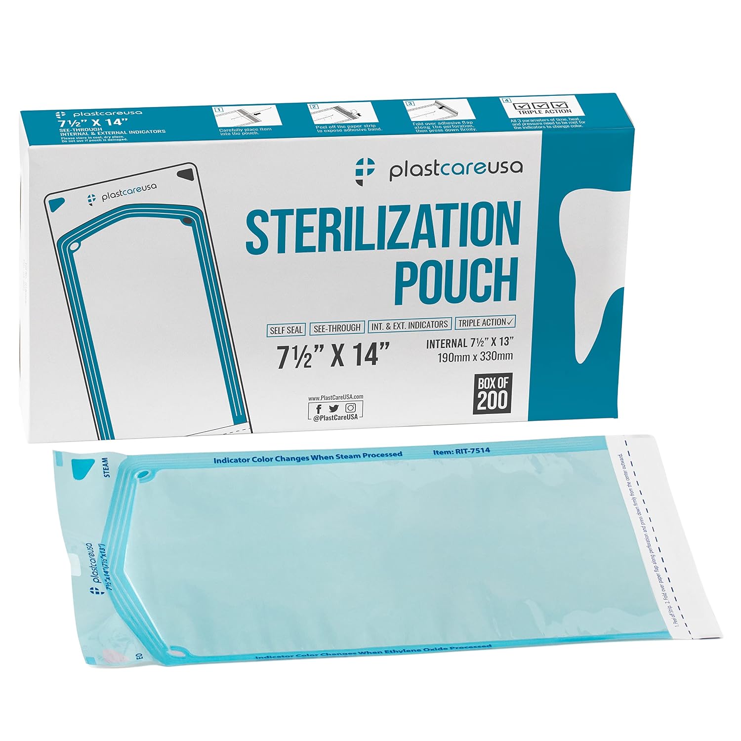 200 7.5 X 13 Self Sealing Sterilization Pouches - Autoclave Sterilizer Bags Pouch for Sterilizing Dental Medical