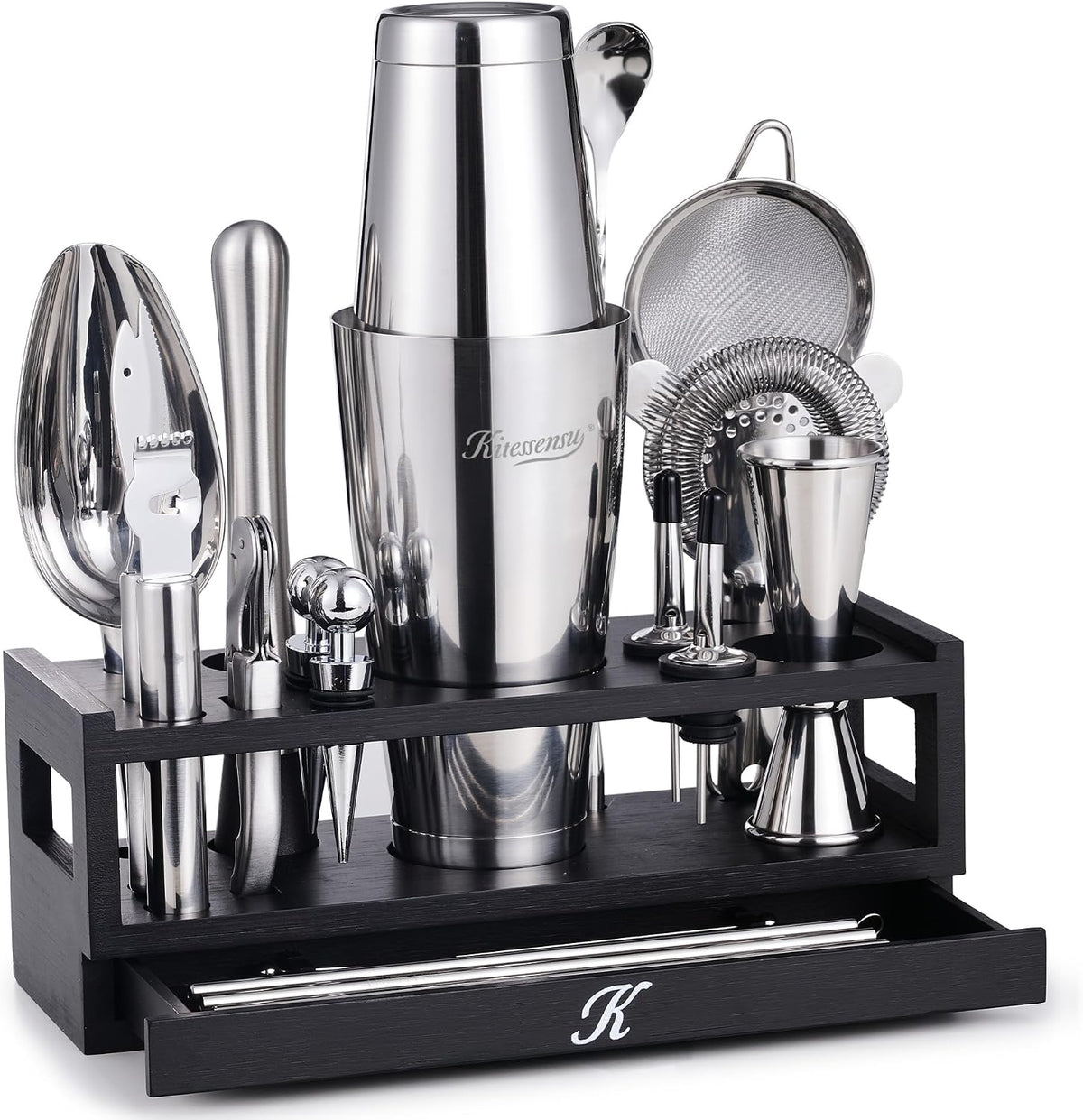 25-PC Professional Bartender Kit, Bar Tool with Drawer Stand