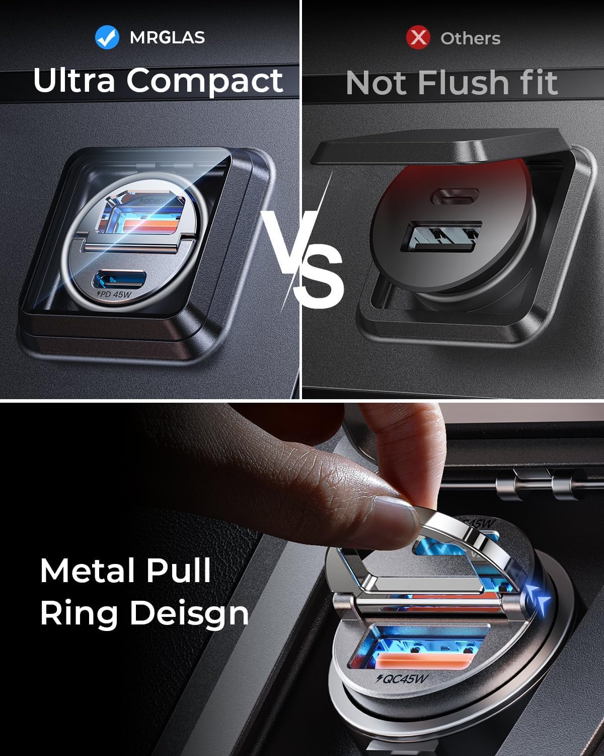 90W USB C Car Charger Fast Charging,[Invisible Design] All Metal Car Charger USB C PD45W+QC3.0 Dual Port Cigarette