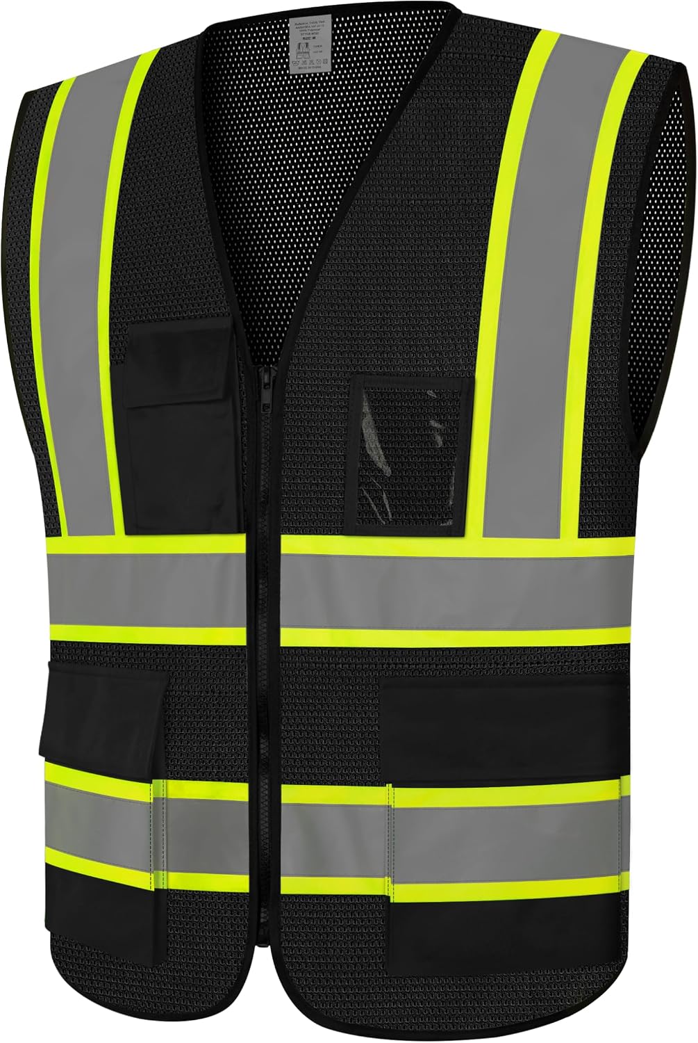 Safety Vest for Men, Hi Vis Reflective Vest with Zipper, Black, L | High Vis Vest with Pockets, Construction Mesh
