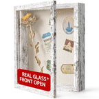 8x10 Shadow Box Frame with Linen Back - Real Glass, Push Pins Included, Sturdy Rustic Memory Display Case, Fits