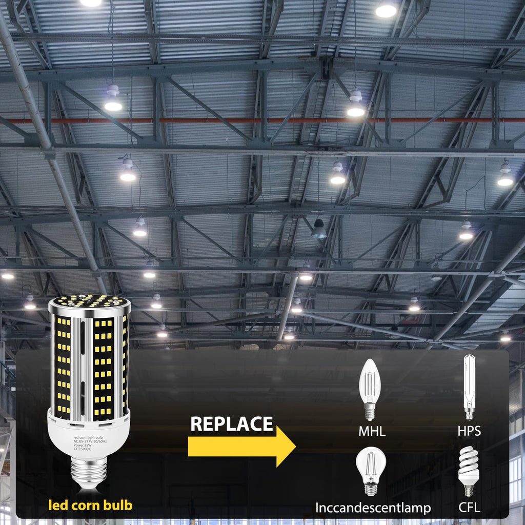 35W 6 pack LED Corn Light Bulb,(300W Equivalent ) Commercial Grade Daylight 5000K E26/E39 5000LM Medium Mogul Base