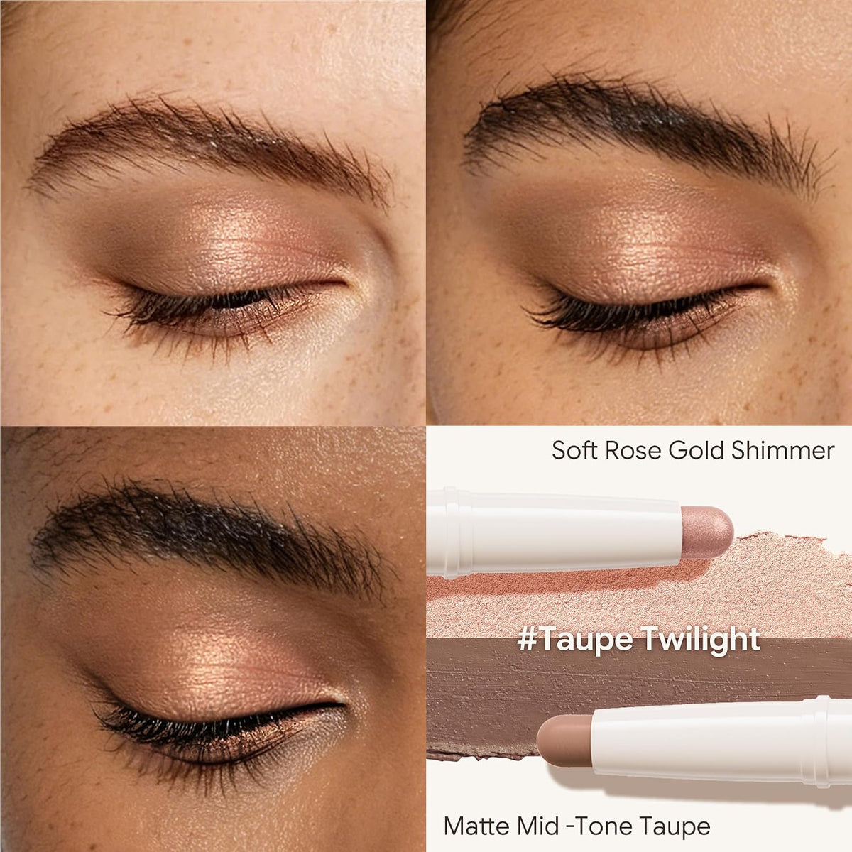 Dual-Ended Cream Eyeshadow Stick, Taupe Matte & Rose Gold Shimmer