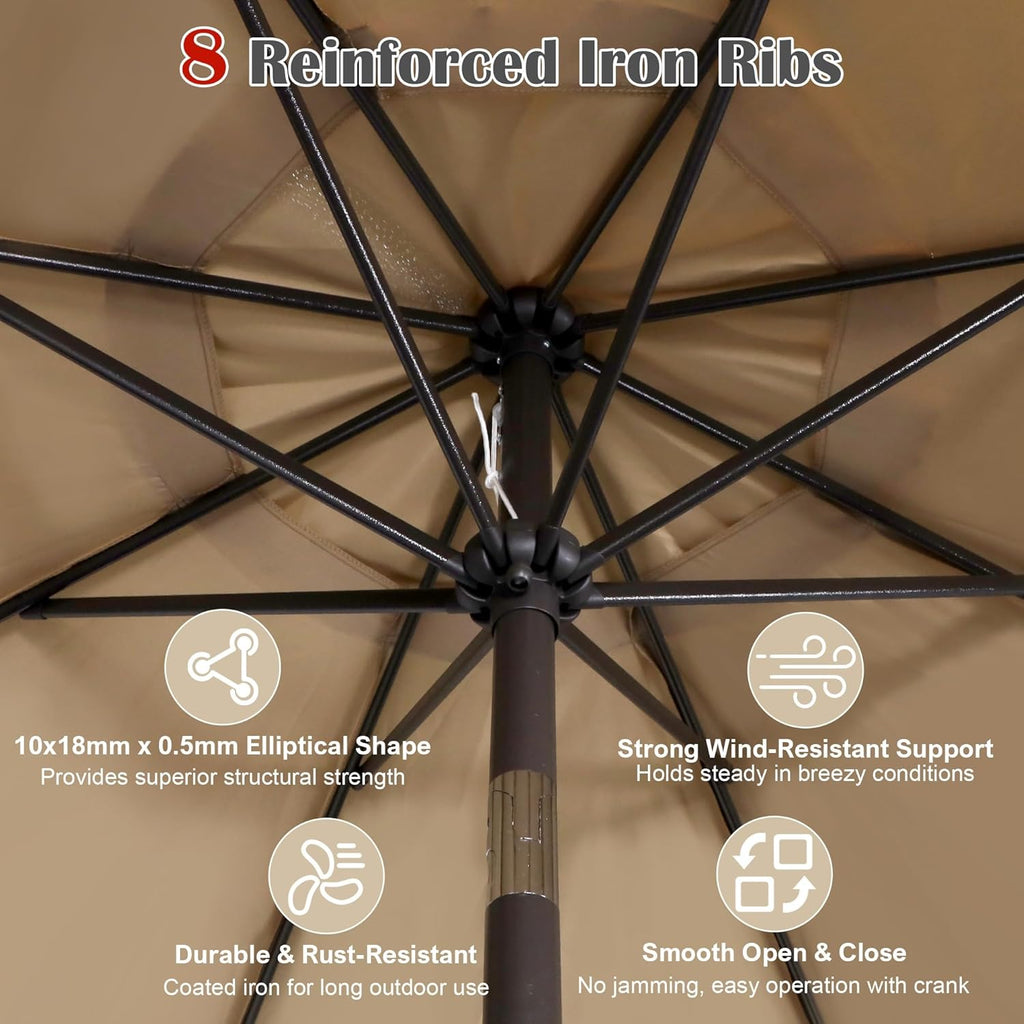 9' Outdoor Patio Umbrella, Outdoor Table Umbrella, Yard Umbrella, Market Umbrella with 8 Sturdy Ribs, Push Button