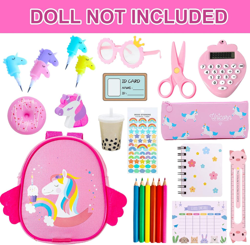 Doll Clothes and Accessories School Supplies Playset for 18 Inch Girl Doll with Doll Clothes,School Bags, Student
