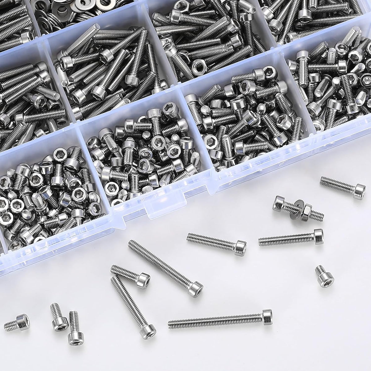 1110Pcs M3 Silver Stainless Steel Hex Socket Screws and Nuts Assortment Kit