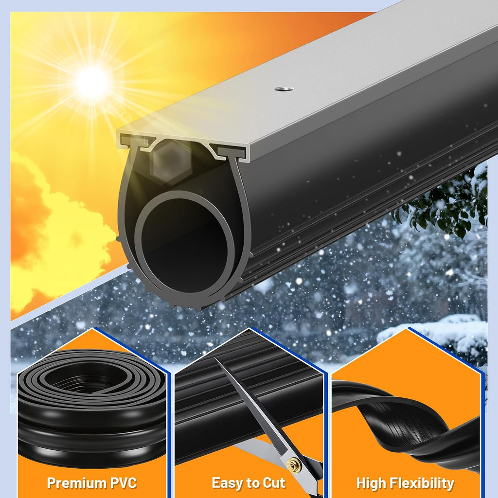 Garage Door Bottom Seal, 20FT Heavy-Duty Garage Door Seal with Aluminum Track Retainer Kit, Durable Universal U+O