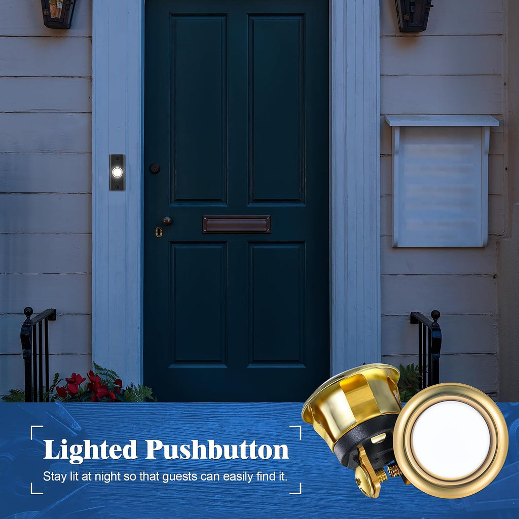 2 Pack Lighted Doorbell Button Replacement, Gold, White Light | Easy to Install Wired Doorbell Button Push Door Bell