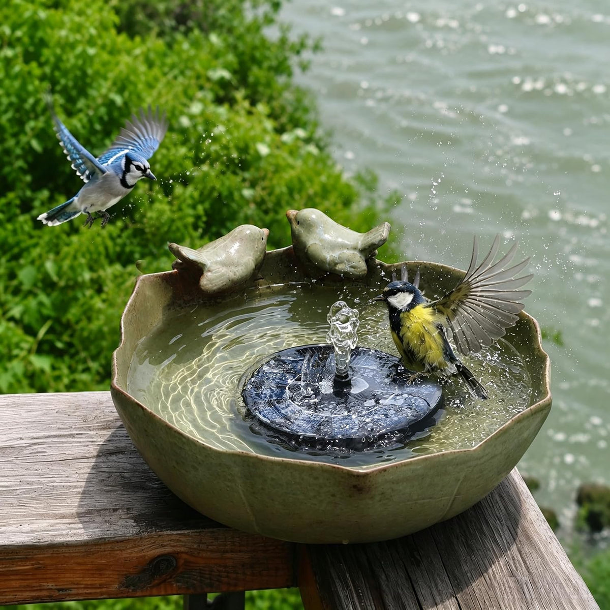 10.1" Solar Powered Bubbler Fountain Bird Bath Bowl for Outdoors