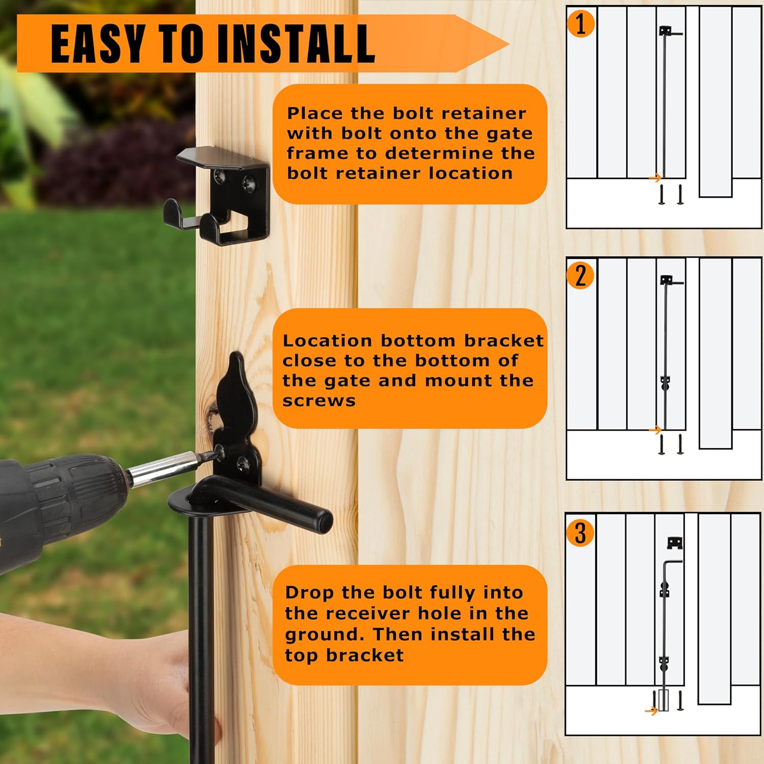 18" Heavy Duty Cane Bolt Drop Rod-Steel Gate Ground Latch Designed for Wood Metal Vinyl Gates or Double Doors Fence