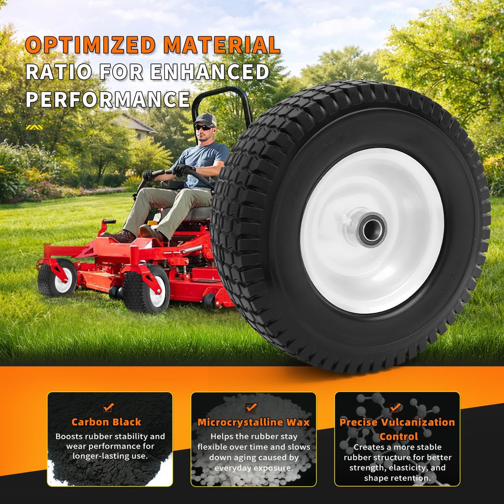 (2 Pack) 13x5.00-6 Tire and Wheel Flat Free, Solid Rubber Lawn Mower Tires Assembly for Riding Lawnmower, 3"-6"
